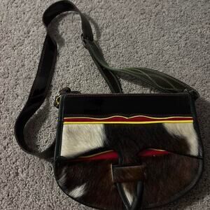 Vintage Colombian Carriel Genuine Leather Fur Unisex Satchel Messenger Bag Purse